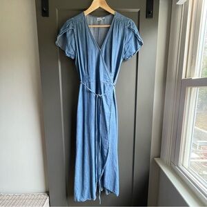 {Gap} chambray denim midi wrap dress size S